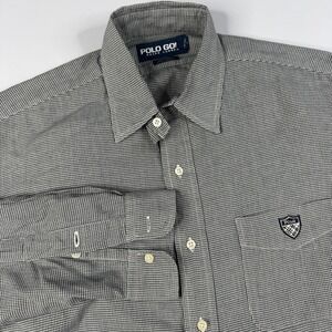 Vtg Polo Golf Ralph Lauren Houndstooth Button Down Shirt Black White Mens Medium